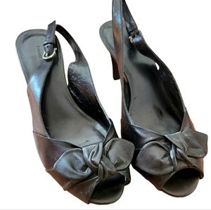Etienne Aigner Womens ShoeS Black Heels Slingback size 9.5 Peeptoe Bow 2.5"